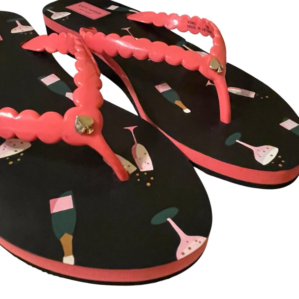 Kate Spade New York Megan Champagne Flip Flop Sandals Black Pink Size 10 NWOT - Picture 7 of 16
